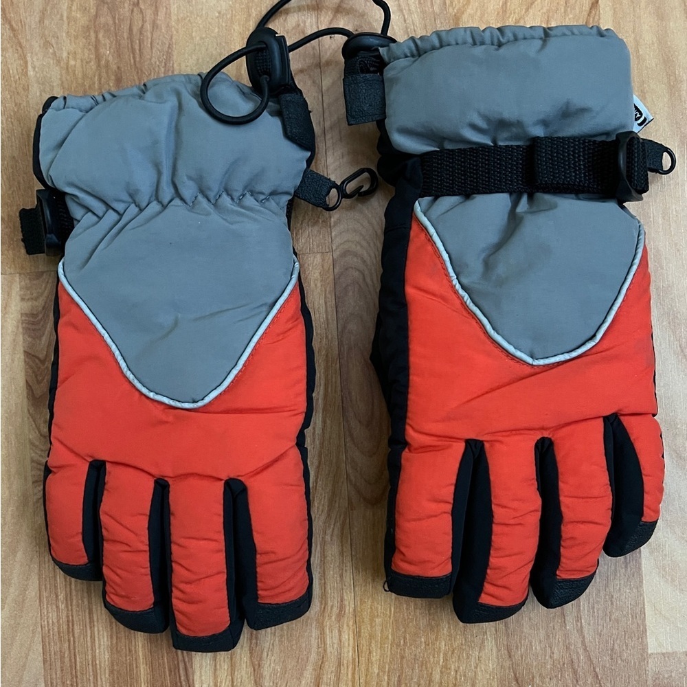 EUC Old Navy Black Gray & Orange Gloves velcro strap sz M